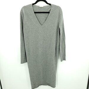 Murbes Wool/Cashmere V-Neck Midi Sweater Dress M Gray Long Sleeve Fine Knit